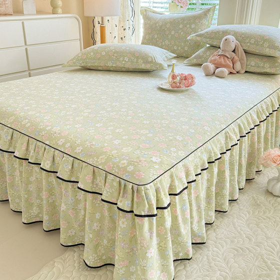 New A-Class Bed Skirt, Single Piece, Solid Color, Pure Cotton, Double-Layer Lace, Princess Style, Suitable for All Seasons, Fitted Sheet Cover, Three or Four-Piece Set 4
