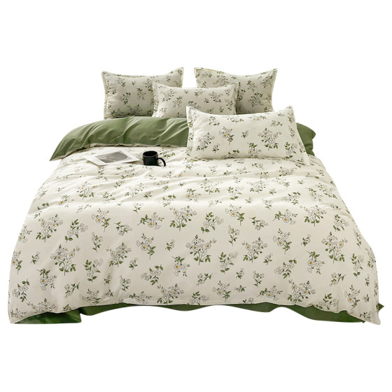 Four-Piece Set of Non-Cotton Pure Cotton Bed Sheets, Fitted Sheet Style, Quilt Cover, Student Bedding, Single Dormitory Duvet Cover, Three-Piece Set 4
