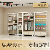 Customized wrought iron shopping mall underwear bra underwear socks pajamas floor display shelf steel wood against the wall display shelf