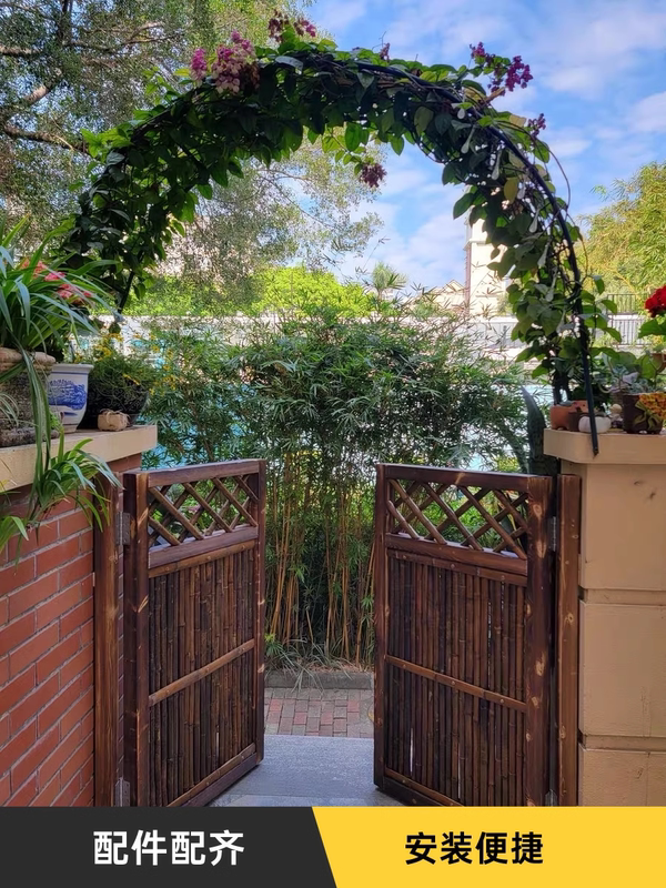 Outdoor Courtyard Fence Gate, Rural Fence Gate, Villa Garden Entrance Double Door, Wooden Door, Bamboo Fence, Yard Gate