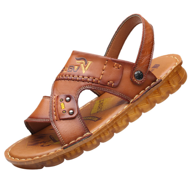 Glen Old Man Sandals ຫນັງແທ້ຂອງຜູ້ຊາຍ Summer Beach Shoes ເກີບຜູ້ຊາຍ Soft-soled Anti-slip Leather Sandals Tendon-soled Sandals Two-Wear