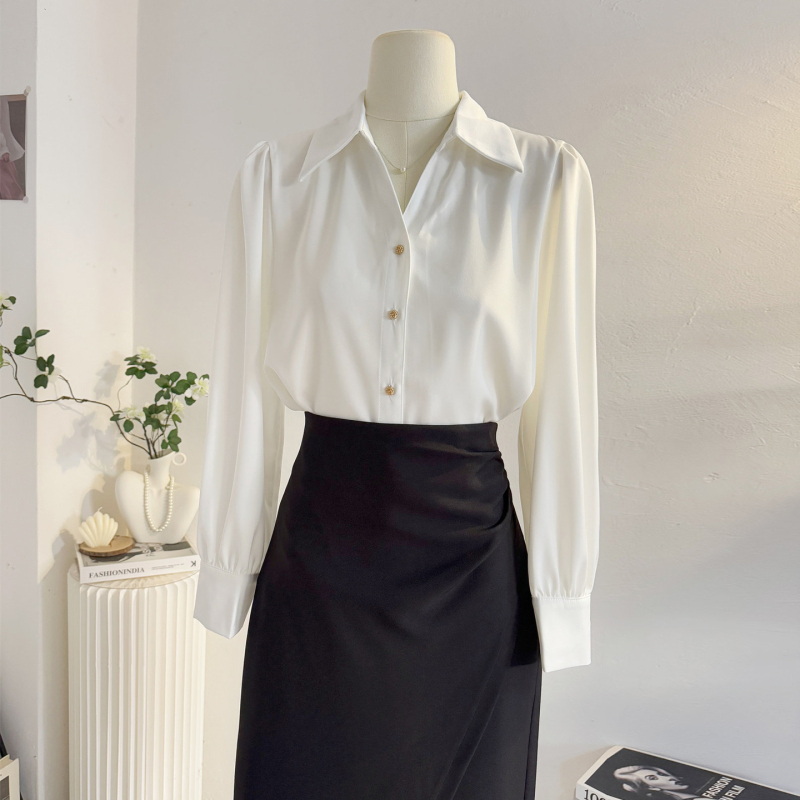 French-Style Solid Color Chiffon Shirt for Women, Spring and Autumn, High-End, Suitable for Work, Professional Interviews, Elegant Long-Sleeve V-Neck Top French-Style Solid Color Chiffon Shirt for Women, Spring and Autumn, High-End, Suitable for Work, Professional Interviews, Elegant Long-Sleeve V-Neck Top