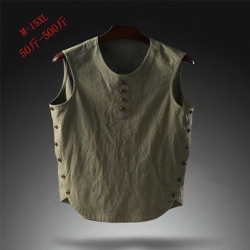 2025 Round Neck Summer Thin Sleeveless T-Shirt Men's Fashionable Cotton and Linen Waistcoat Washed Casual Retro Cool Vest 2025 Round Neck Summer Thin Sleeveless T-Shirt Men's Fashionable Cotton and Linen Waistcoat Washed Casual Retro Cool Vest