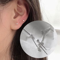 925 sterling silver basic ear-raising models brushed small square wild stud earrings geometric personality men and women simple mini