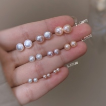 S925 sterling silver natural freshwater pearl earrings flat round bread beads simple pear flower with the same paragraph sleep without picking