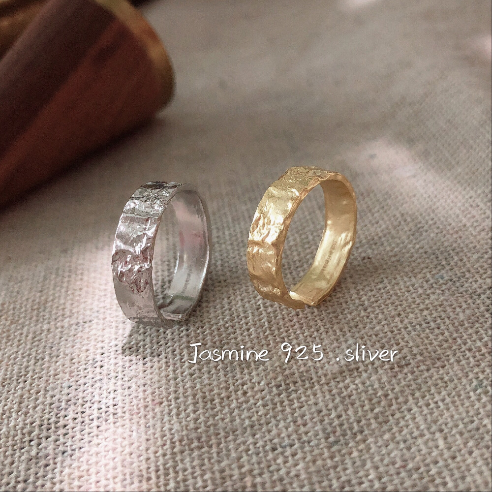 925 sterling silver good texture hammer surface silver ring opening adjustable hand-made concave and convex surface ring women's silver jewelry