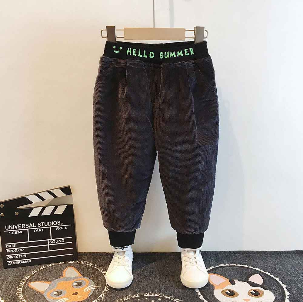 Children's winter corduroy pants small and medium-sized children's clothing plus velvet thick casual cotton pants male baby warm Western style winter pants tide