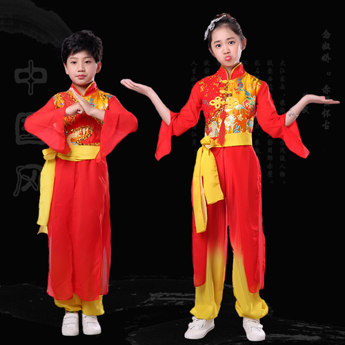 Chinese dragon drummer performance costumes for boy girls National style drum clothing modern dance Yangko costume performance clothing children drum clothing