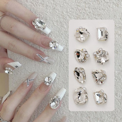 Internet celebrity popular nail art crystal pile diamond finished product super flash crooked heart oval rectangular diamond love nail diamond decoration