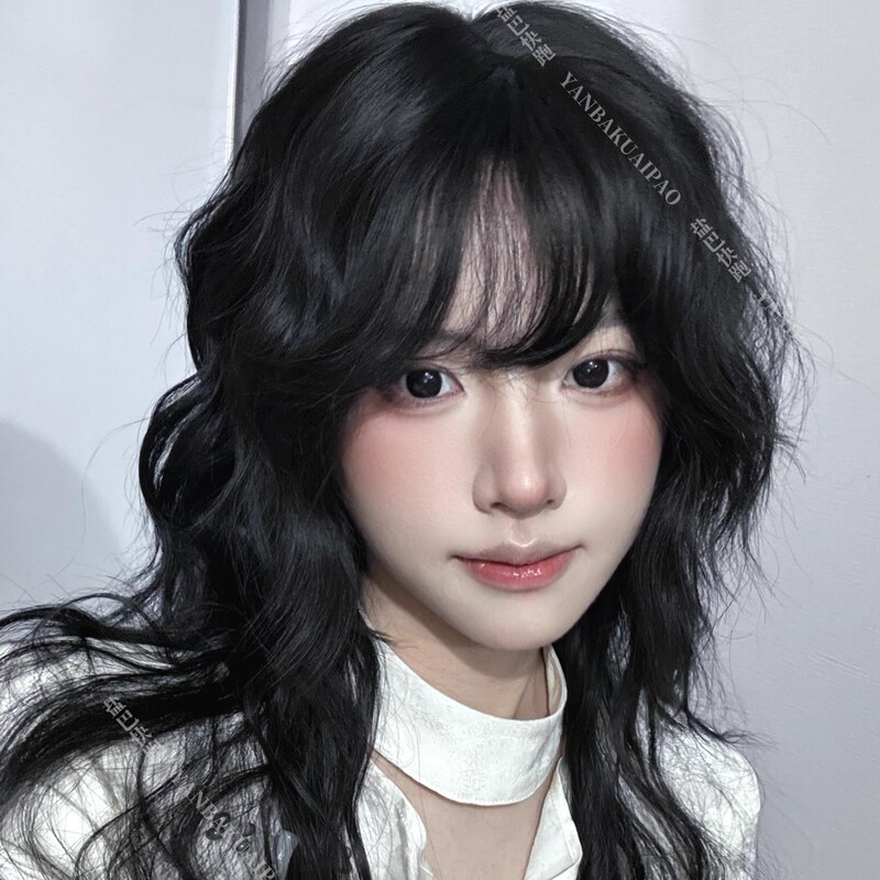 【Zhiyou】Yanba Kuai Cao Original Black Korean-Style Water Ripple Atmosphere High-Layered Long Curly Wig for Daily Use