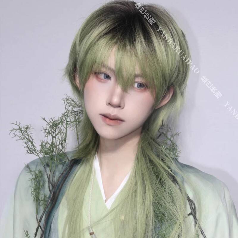 [Green Moss] Saltba Kuai Kou Original Infp New Chinese Style Youthful Daily Natural Wolf Tail Green Wig