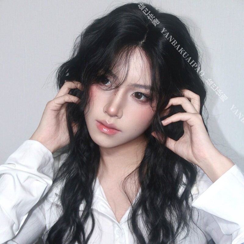 【Yunshu】Yanba Kuai Kou Original Medium-Parted Small Lace Daily Korean-Style High-Layered Water Wave Black Long Wig