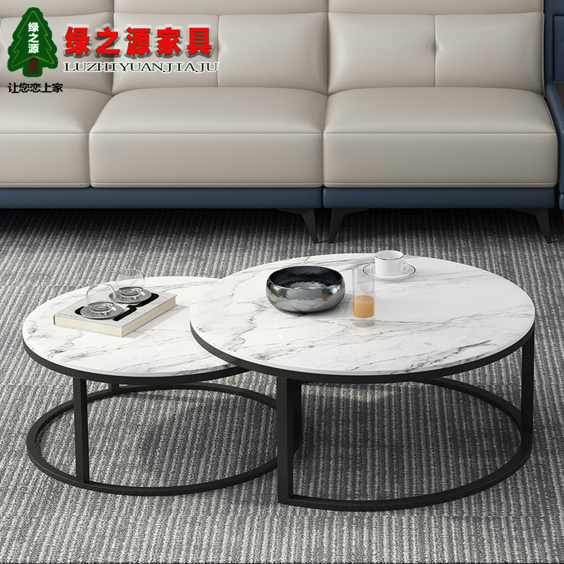 Nordic marble tea table Italian style minimalist round storage small family light rock plate light lavish modern TV cabinet Composition