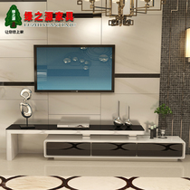 Telescopic TV cabinet coffee table combination set modern minimalist small apartment living room personalized tempered glass black package