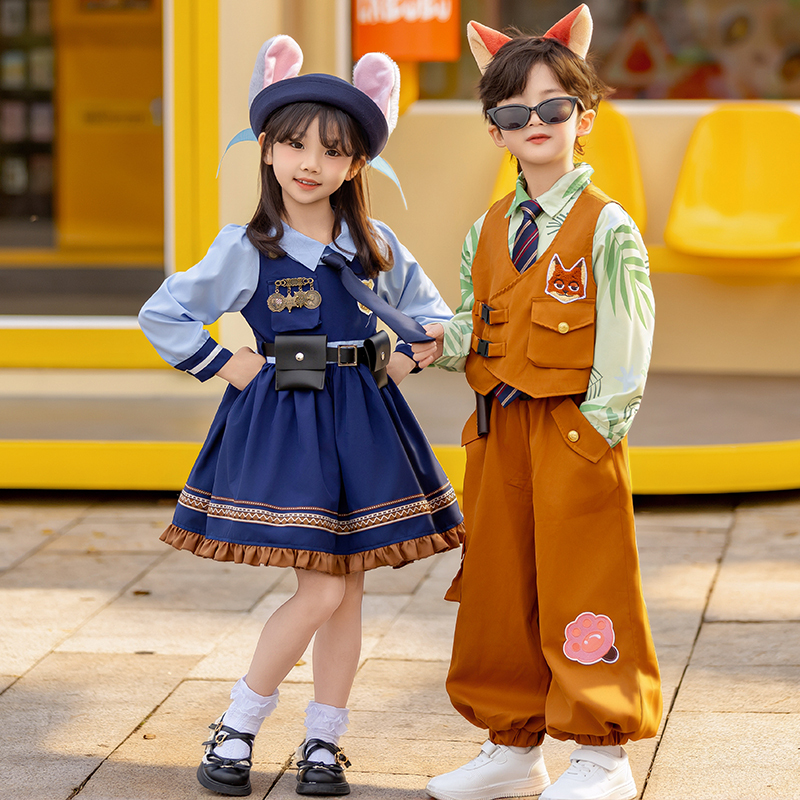 Children's Zootopia Spring Outfit Rabbit Police Officer Nick Costume Boys and Girls Disney Cosplay Costume