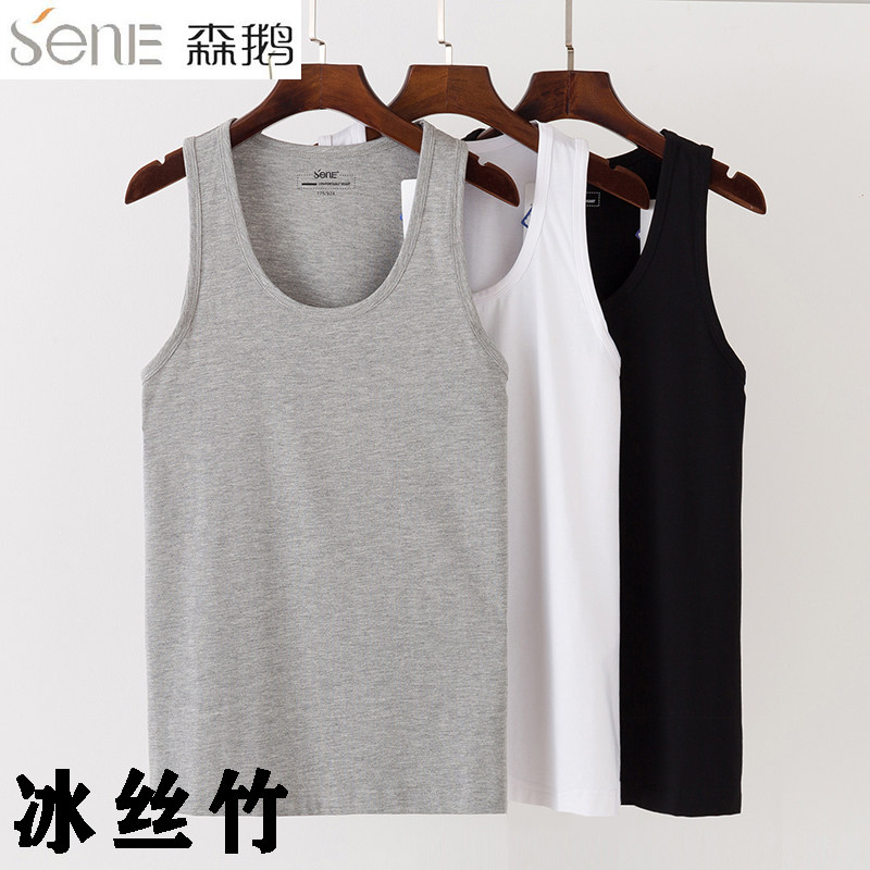 Goose men summer pure vest bamboo fiber loose sleeveless movement wear bottom cross-column vest sweatshirt