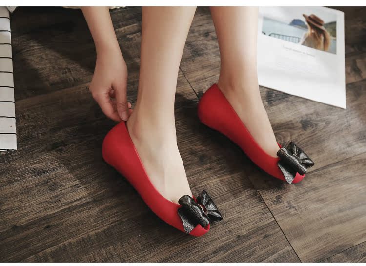 Mùa hè 2019 mới nơ cá miệng đi mưa nữ đế phẳng đáy mềm phụ nữ mang thai thạch giày nông miệng trượt thời trang đi biển - Rainshoes giày đi mưa cao cấp