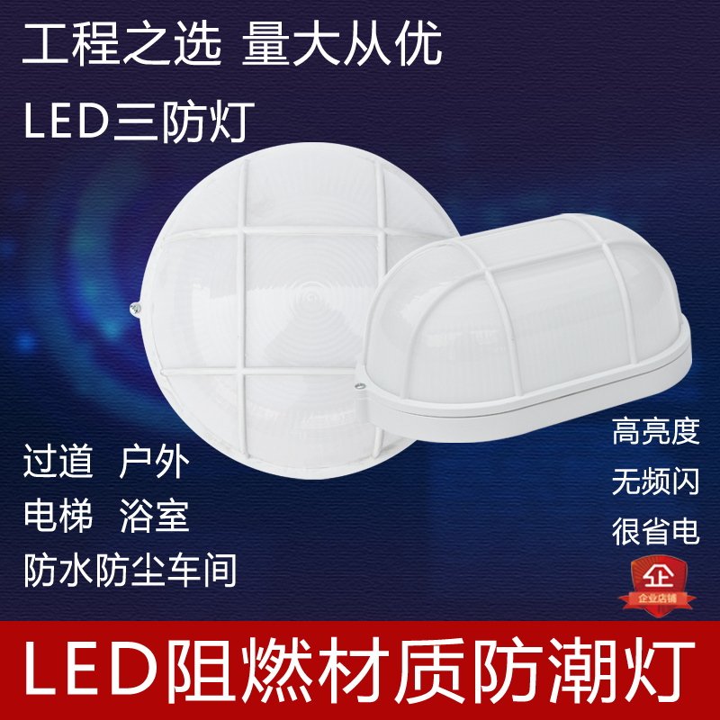 Moisture-proof lamp led waterproof dustproof Oval flame retardant warehouse wall lamp powder room bathroom outdoor ceiling three proof light