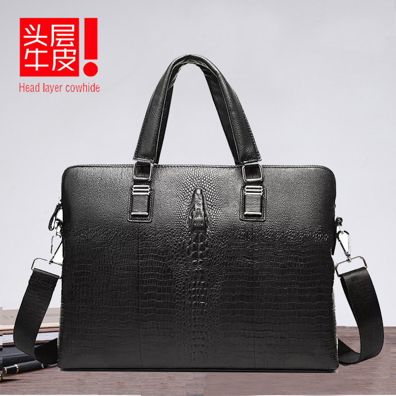 Genuine leather men's bag Jane about single shoulder inclined satchel handbag headlining Bull Leather Crocodile Tattooist briefcase Korean version Men's business bag