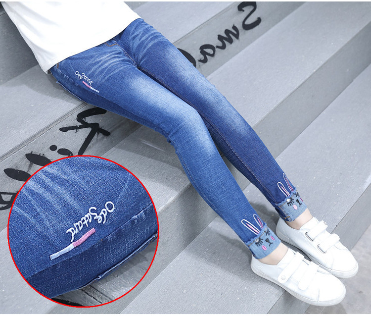 Trẻ em mặc quần mùa thu mới cho bé gái Hàn Quốc mặc quần jean trẻ em lớn cho bé quần dài chân dài quần sọc bé gái cao cấp