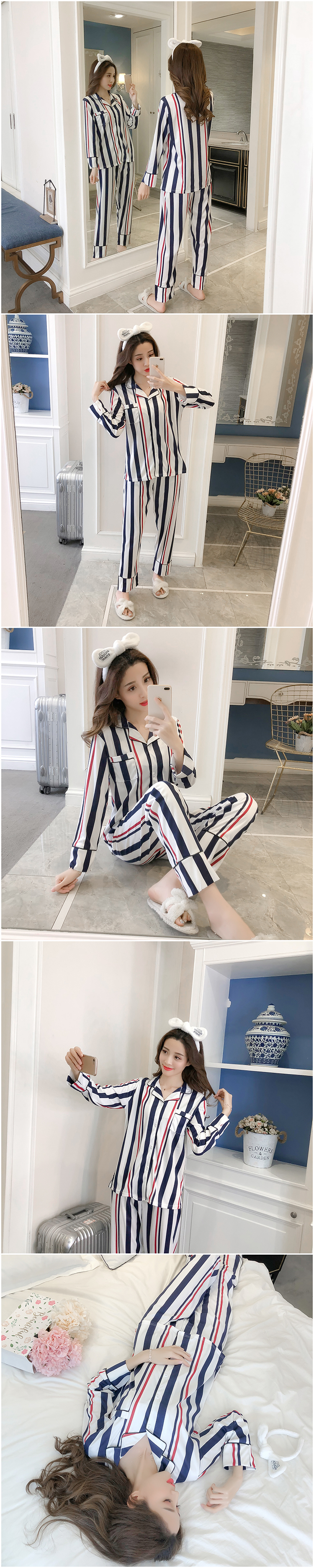 Bộ đồ ngủ len mùa xuân và mùa thu cho nữ Bộ đồ cotton dài tay phiên bản Hàn Quốc có thể mặc ngoài nhà dịch vụ quần áo cotton tháng mùa thu đồ bộ ống suông
