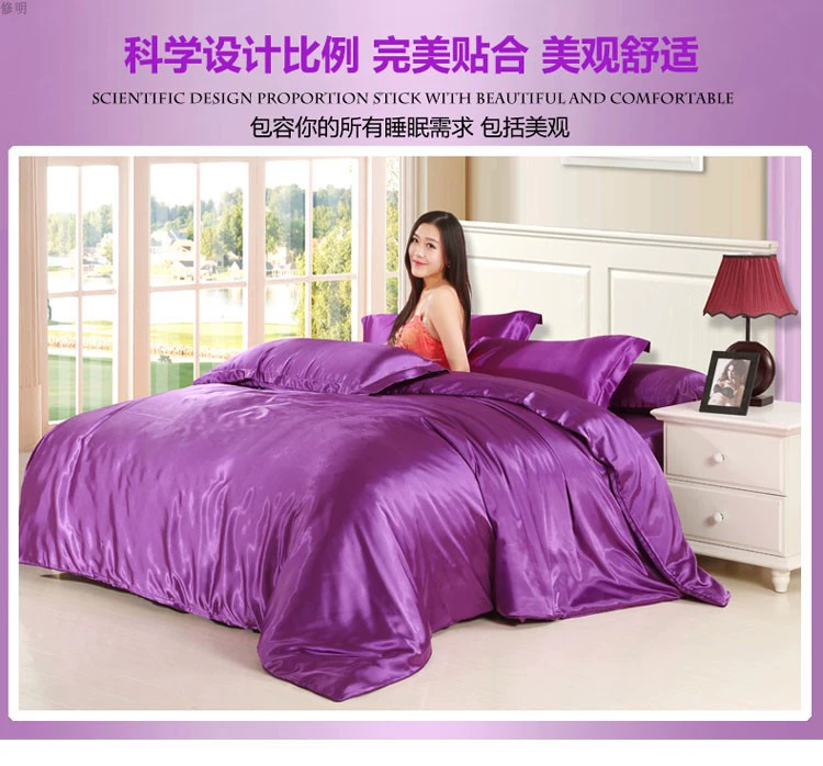 Mùa hè khỏa thân ngủ băng lụa bốn mảnh satin Tencel vegan quilt cover sheets lụa 1.8 m giường bộ đồ giường