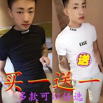 Young lads handsome mens clothes society people tight with half-cut sleeves Fast hands red people trendy short sleeve t-shirt