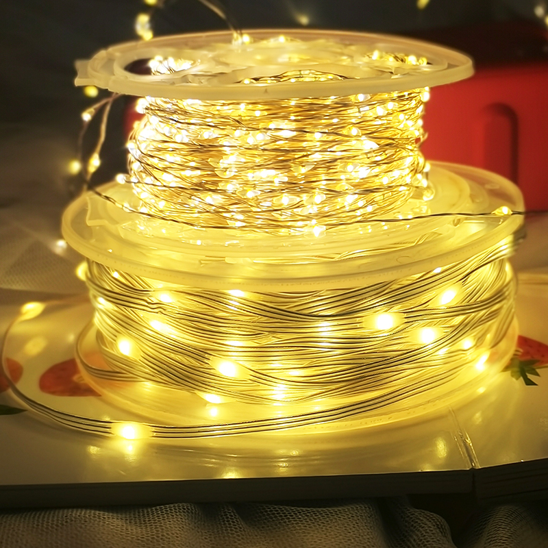 Led String Lights Star Lights Decoration Outdoor Waterproof Copper Wire Flashing String Lights Leather Cord Colored Lights Holiday Plug-In Atmosphere Lights