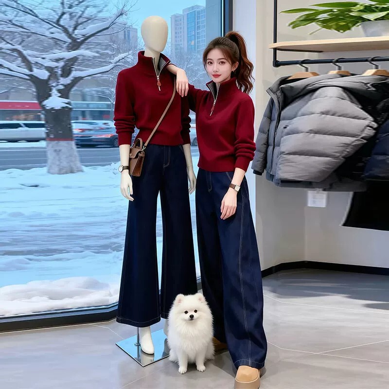 High-End Half-Zip Stand-Up Collar Long-Sleeved Knit Sweater for Women 2026 Autumn and Winter New Unique and Super Nice-Looking Inner Top High-End Half-Zip Stand-Up Collar Long-Sleeved Knit Sweater for Women 2026 Autumn and Winter New Unique and Super Nice-Looking Inner Top