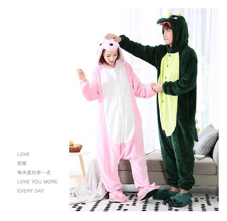 Phim hoạt hình Bộ đồ ngủ Xiêm Nữ Động vật Khủng long dễ thương Mùa thu Nam Flannel Cặp đôi Người lớn Mùa đông San hô Lông cừu Dịch vụ tại nhà bộ bông ấp áp mùa đông nam nữ