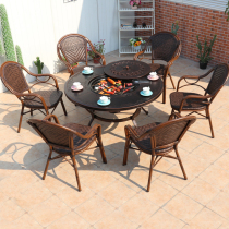 Outdoor table chair courtyard open-air rattan Villa outdoor garden cast aluminum barbecue table balcony waterproof rattan chair