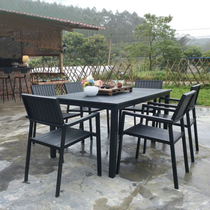 Outdoor tables and chairs dining table courtyard combination leisure coffee shop outdoor outdoor balcony garden anticorrosive wood plastic tables and chairs