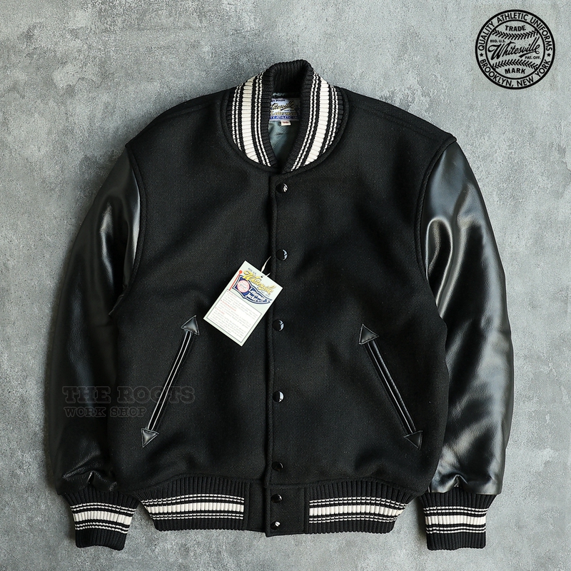 Japan Whitesville Ultra-Heavy 30oz Melton Wool Spliced Leather Sleeve Baseball Jacket