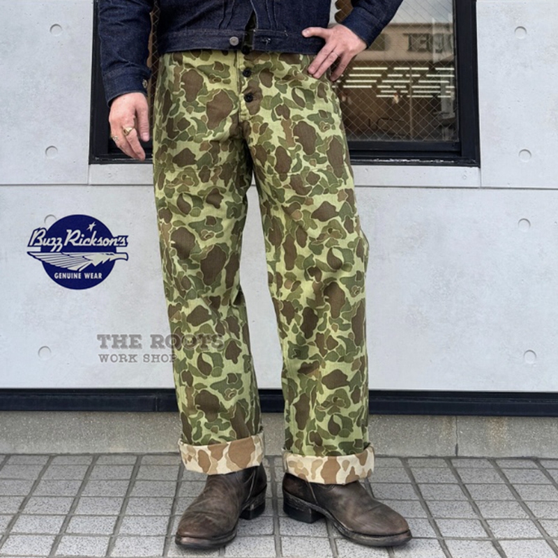 Japanese-Made Buzz Rickson's Reversible Herringbone Camouflage P44 Military Workwear Straight-Leg Pants