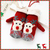 Christmas gloves in winter warm and thicker and cold red girl heart students hang cotton cute gift elk