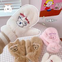 Ins gloves female winter plush student cute bear cotton gloves Korean red plush gloves