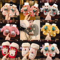 Lamb velvet Christmas deer element childrens glove with rope hung for children in winter antifreeze hands boys and girls 3 - 10