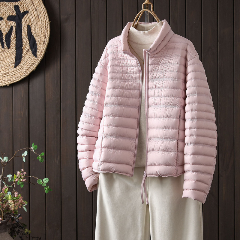 95% White Duck down Lightweight Short down Jacket for Women, Stylish Stand Collar, Youthful Slim-Fit Versatile Coat for Petite Figures