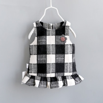 Girls spring woolen vest dress female baby plaid vest dress spring and autumn strap princess skirt