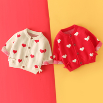 Childrens knitted cardigan spring and autumn thick coat baby sweater girl girl autumn knitwear autumn and winter