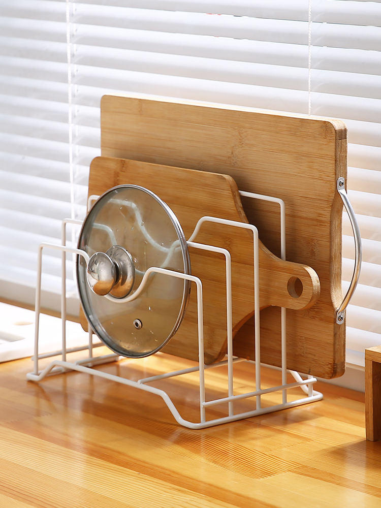 Multi-functional iron art cutting board frame multilayer chopping block shelf case plate containing kitchen shelving goods to put on the shelf of the lid