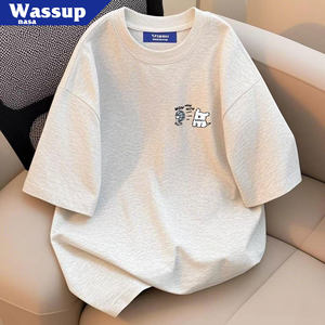 Nasa Wassup American Style Trendy Loose Short-Sleeve T-Shirt for Men and Women 2026 Summer Heavyweight Pure Cotton High Street Top