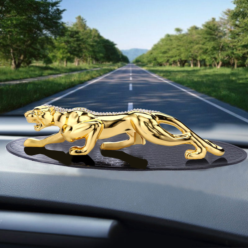 汽车摆件车载摆件金钱豹车用金属镶钻豹子创意车内饰用品摆件座式
