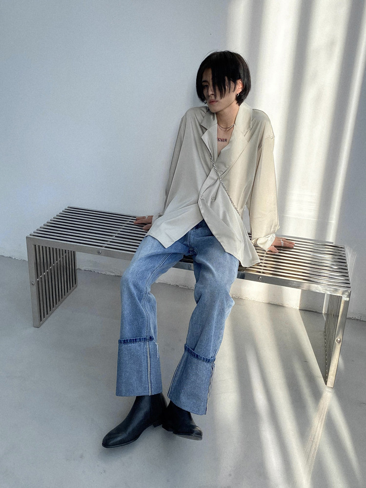 Genesisboy System твердый шелк льда тонкая модель драпировка один костюм пальто модельа Others / Other 