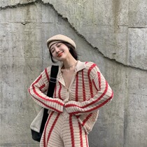 Sandro Moscoloni2021 early autumn new retro foreign air casual light-cooked hollowed-out knit two-piece suit