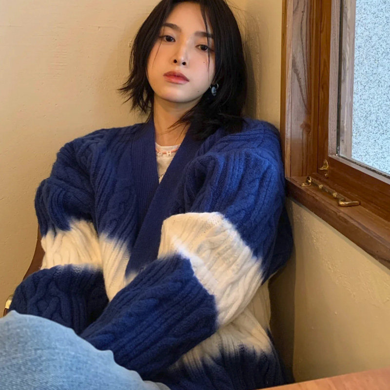 Sandro Moscoloni2021 Klein blue high-quality lazy casual thick knitted cardigan sweater