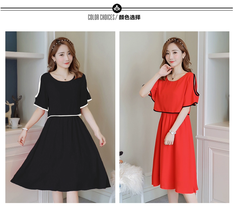 Cho con bú dress 2018 mùa hè mới đoạn dài off-the-vai voan váy sau sinh hot mom out ăn cho con bú quần áo