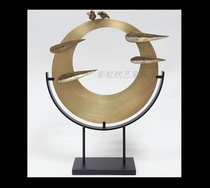 Modern home decoration New Chinese abstract metal wrought iron crafts Ring-shaped leaf bird home decoration