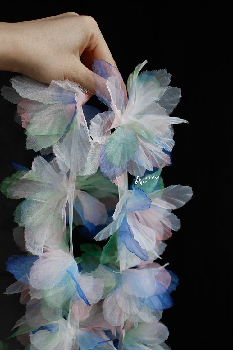 Кайма 冰花 幻彩蓝绿色立体大花朵童装头饰装饰手工diy胸花服装辅料花边