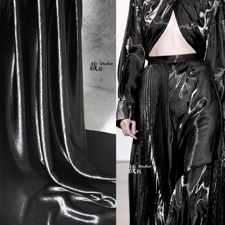 Black God Fairy Fabric Autumn Winter Super Bright Water Light Thick Velvet Cloth Dress Jacket Cloth Clothing Designer Fabric